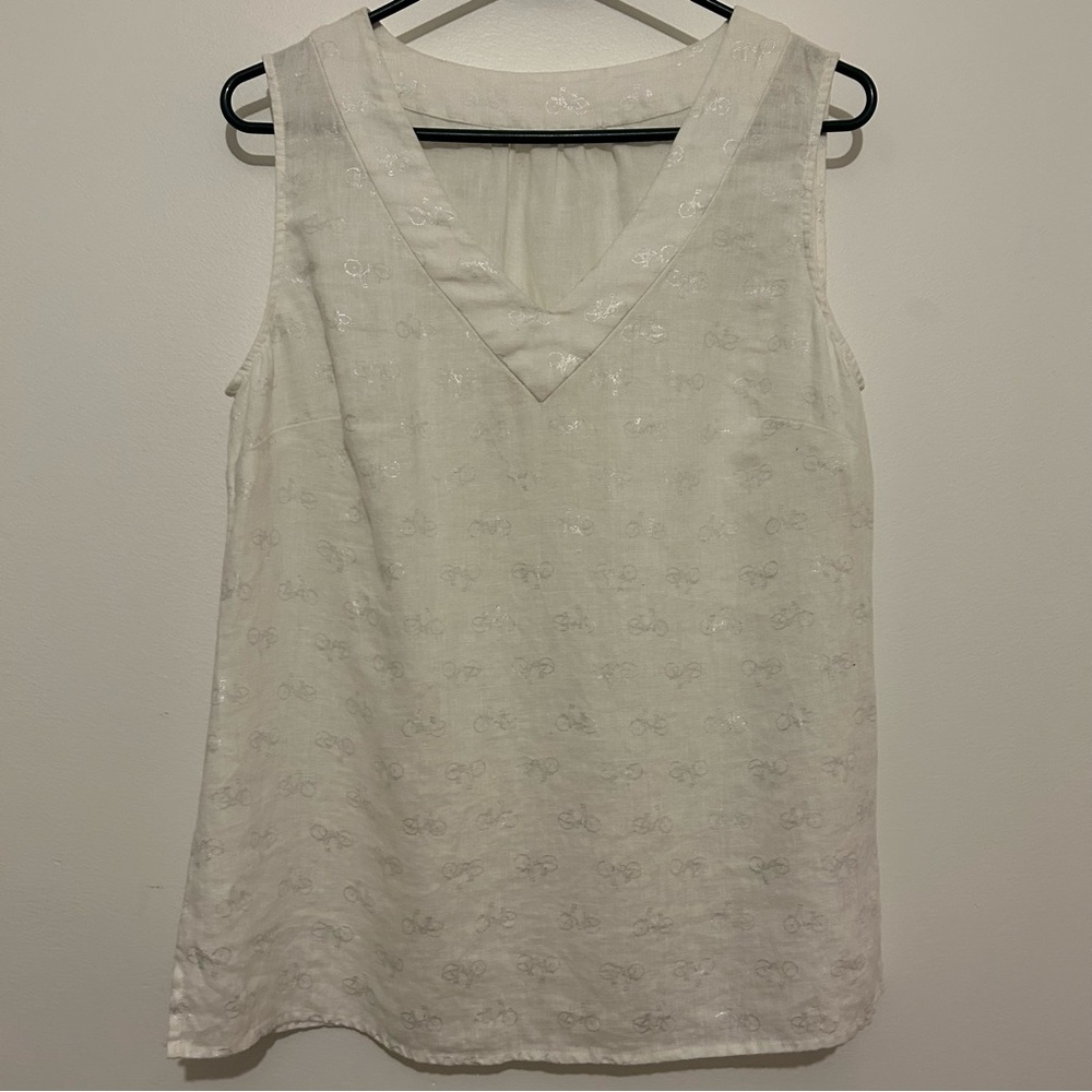 Sleeveless 100% Linen Bike Print Top